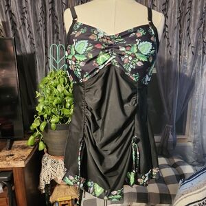 Floral Black and Green Swimsuit Dress
